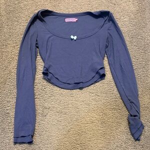 Edikted Navy Long Sleeve Top with Bow Detail